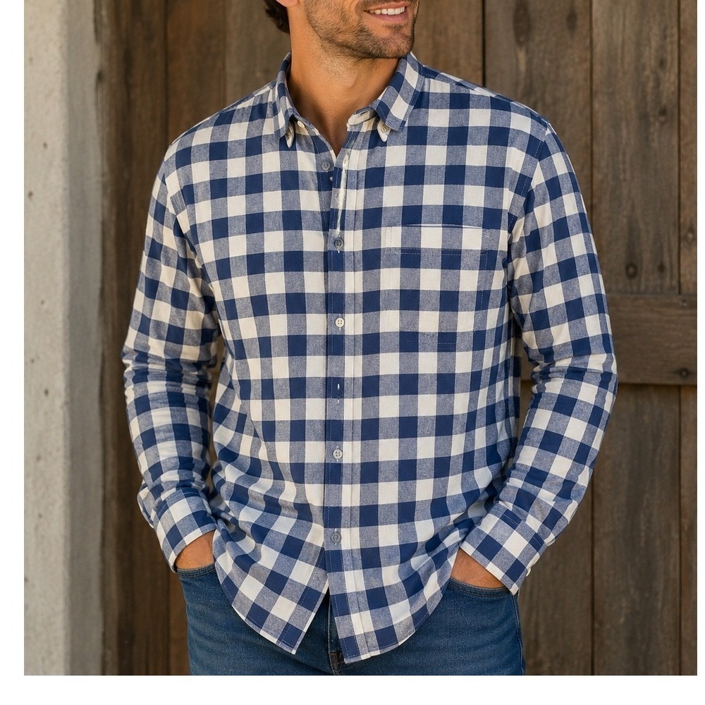 American Eagle Super Soft Blue White Buffalo Check Flannel Shirt Mens XL